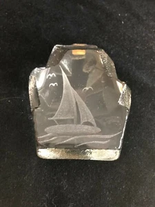 Sail Boat Etched in Glass SEDA Sweden Paperweight - Picture 1 of 5