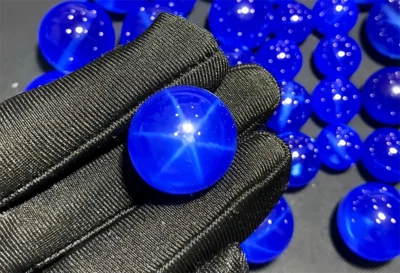 Top Quality Round Bead Cut Blue Star Sapphire Lab-Created AAAA+ Loose Gemstones - Image 1 of 4