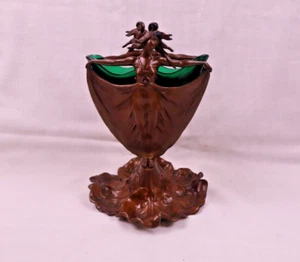 Vintage Jugendstil von Jud figürliche Bronze Vase mit seltenem Smaragdglas Incert 7 lbs - Bild 1 von 21