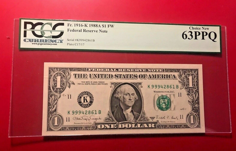 FR 1916K 1988A $1 FW FEDERAL RESERVE NOTE PCGS CURRENCY 63PPQ CHOICE NEW  - Image 1 of 2