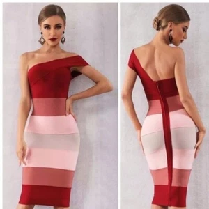Vestido vendaje de un hombro con rayas horizontales ceñido al cuerpo M para mujer - Imagen 1 de 7