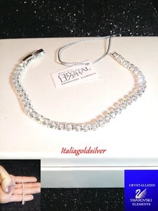 4 mm Bracciale Uomo/Donna Tennis SWAROVSKI ELEMENTS ORIGINALI Rodiato Argento - Foto 1 di 10