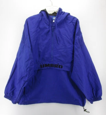 VINTAGE Umbro Jacket Men XL Blue Soccer Windbreaker Hoodie Vented 1/2 Zip 90s - Image 1 of 4