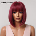 Short bobo with full bangs breathable wig with Burgundy chemical fiber hair