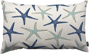 12x20" Starfish Pillow Covers – Navy & Turquoise Linen for Coastal Decor - Picture 1 of 7