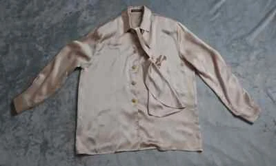 Blusa Top Louis Feraud Para Mujer Talla 12 Rosa Champagne Satén Botón Corbata Frontal Foto 1 de 4