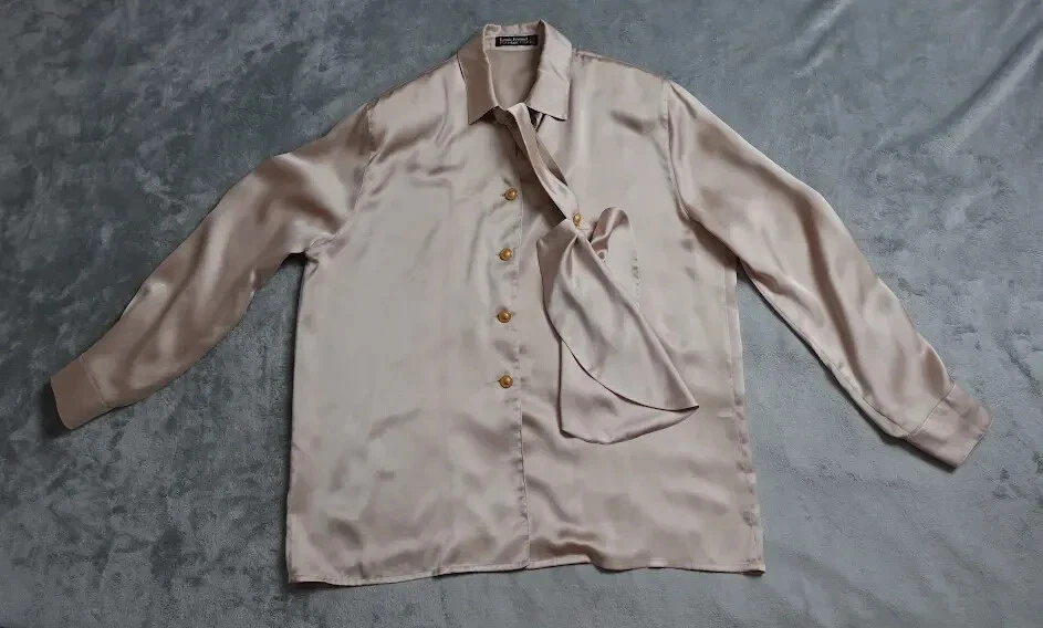 Blusa Top Louis Feraud Para Mujer Talla 12 Rosa Champagne Satén Botón Corbata Frontal Foto 1 de 4