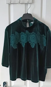M&S Lace Plus Size Mock Neck Shirt size16 green - Picture 1 of 6