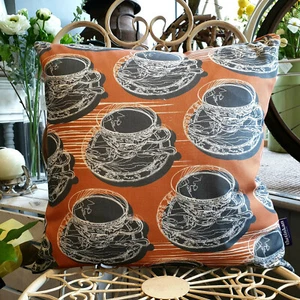 Warm Rust Double Sided Teacup & Saucer Cushion - Created in the UK by thetinkan - Picture 1 of 7