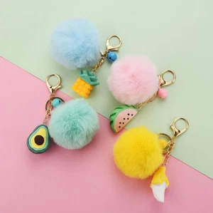 Fruit Pom Pom Keychains Keyring (Banana, Avocado, Pineapple, Watermelon) NEW! - Picture 1 of 5