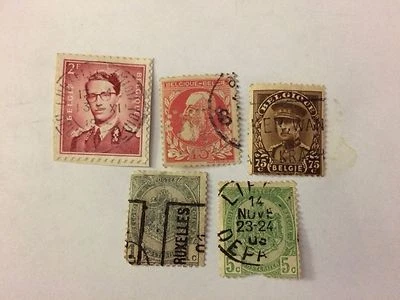 Set of 5 Belgium Stamps (Kings - Baudouin, Albert, Leopold II, Coat of Arms) - Image 1 of 4
