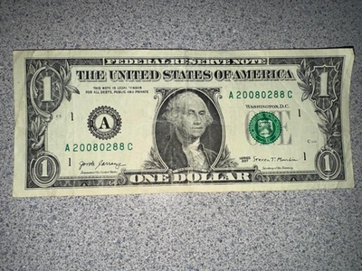 Rare $1 Dollar Bill Banknote Series 2017 Fancy Serial Number Trinary 20080288 - Image 1 of 2