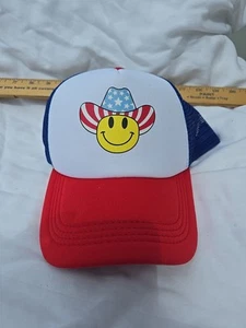 Sombrero ajustable de vaquero cara sonriente rojo blanco azul bandera americana - Imagen 1 de 6