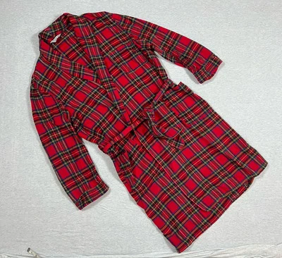 Vintage 60s Sears Robe Mens L Red Flannel Plaid Belted Bath Robe Soft Cotton - Image 1 of 3