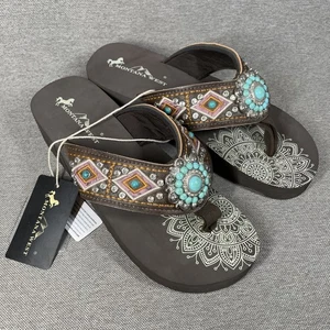 Montana West Damen-Sandalen Größe 9 Azteken-Flip-Flops Glitzer Concho türkis *DEFEKT* - Bild 1 von 9