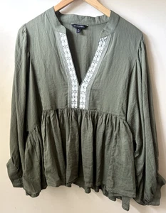 Blusa donna Banana Republic verde ricamato XL boho contadino hippie - Foto 1 di 6