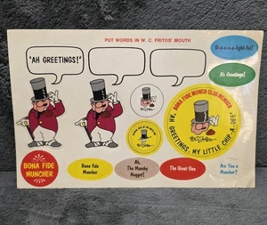 Vintage W.C. Fritos Sticker Sheet Frito Lay Munch Club Unused Advertising Rare - Picture 1 of 13