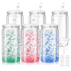 16oz Plastic Snow Globe Tumbler,6 Pack Pre-Drilled Double Wall Tumblers with ... - Picture 1 of 6