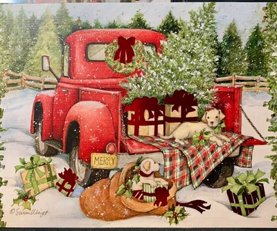 Set of 2! Christmas Cards! Gorgeous LANG Red Truck Lab Puppies! - Image 1 of 4