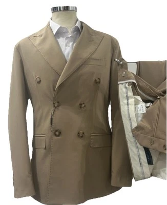 Double Breasted Suit Fresh Wool Tasm Angelico Mud Light Brown 46 48 50 52 A/I - Image 1 of 4