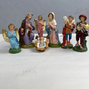 7 Stück Weihnachtskrippe handbemalt Italy Made Pappmaché Figuren Vintage 50er - Bild 1 von 9