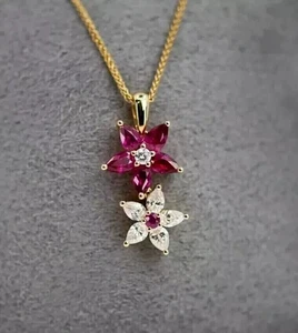 2.40Ct Pear Lab-Created Pink Ruby Flower Pendant Women's 14k  White Gold Plated - Picture 1 of 4