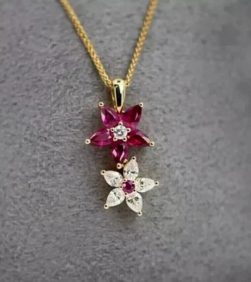 2.40Ct Pear Lab-Created Pink Ruby Flower Pendant Women's 14k  White Gold Plated - Image 1 of 4