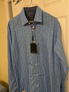 Bugatchi Designer Men's Long Sleeve Button Down Shirt - Cotton - Medium Blue - Picture 1 of 8