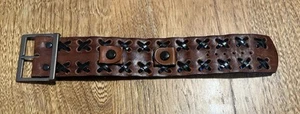 Cinturino orologio vintage 9,5x1 3/8” largo pelle marrone boho hippy boondoggle con fibbia - Foto 1 di 5