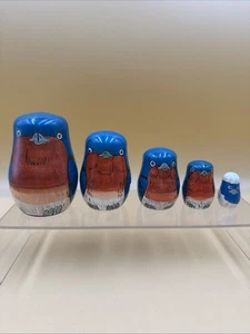 Set/5 alte handbemalte blaue Vogel russische Nistpuppen - Bild 1 von 13