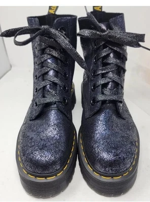 Dr. Martens Molly Womens Size 10 Crackle Metallic Leather Black Blue Boots - Image 1 of 4