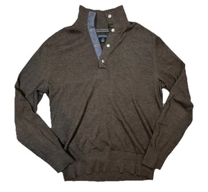 Banana Republic Sweater Mens Large Brown Merino Wool Blend Henley Snaps Gorpcore - Picture 1 of 9