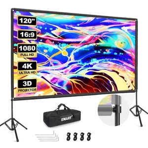 Outdoor Projector Screen with Stand, 120 Inch Portable Indoor 16:9 4K HD Rear... - Picture 1 of 7