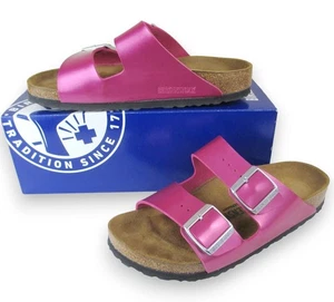 Birkenstock Arizona BS Electric Metallic Magenta Sandals 7 N Pink Leather 38 - Picture 1 of 8