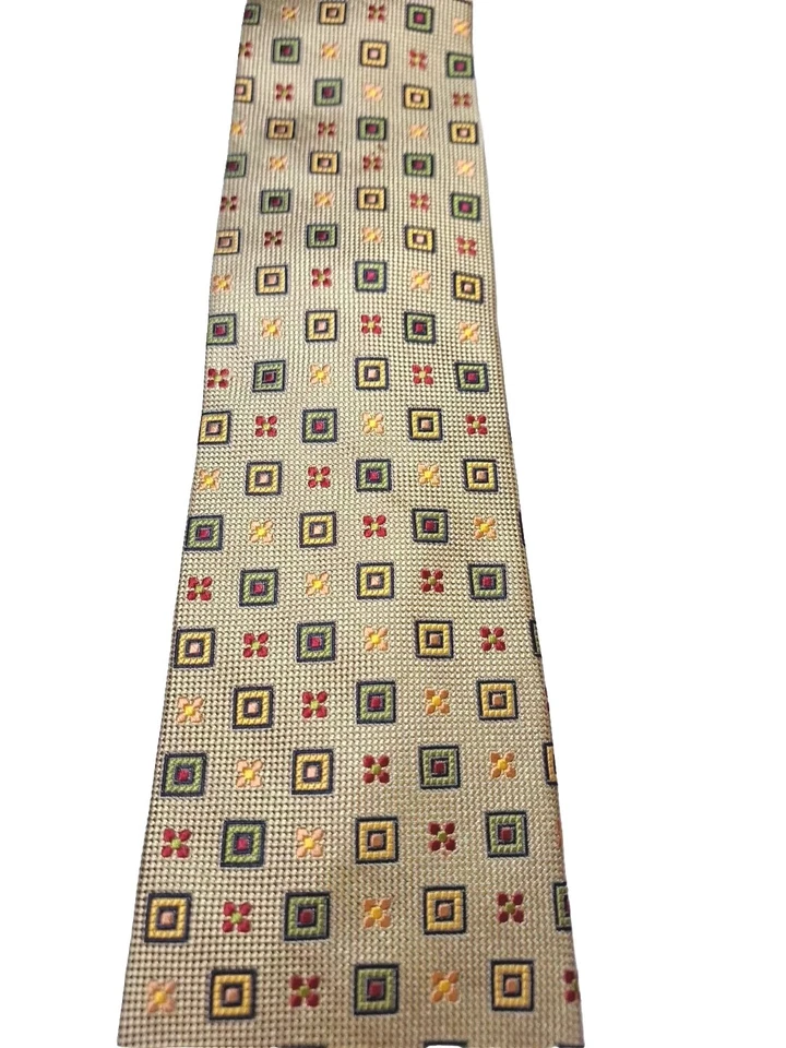 Corbata Smith & James verde seda con cuadrados y flores en verde rojo dorado rosa nueva sin etiquetas  Foto 1 de 4