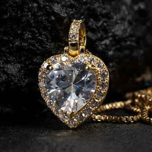 Mini Collar Colgante Helado Cz Pequeño Para Mujer Enchapado en Oro Amarillo en Forma de Corazón - Imagen 1 de 6