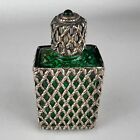 Vintage Green Glass Silver Plated Flask Flacon Bottle for Parfume Italy