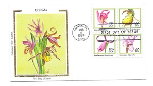 2076-79 Orchids Colorano "Silk" Cachet block of 4, FDC - Picture 1 of 1