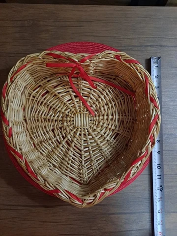 Heart Shaped Woven Wicker Basket with Red Ribbon  Perfect for Valentine's Day Cover