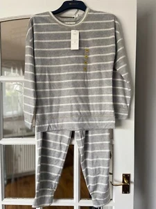 LOVELY BNWT M&S GREY STRIPE FLEECE PYJAMA SET XS S M XL - Picture 1 of 4