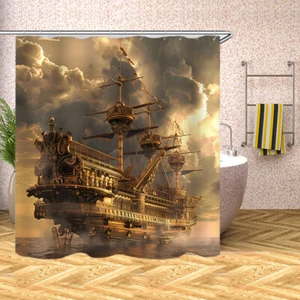 Pirate Sailboat Waterproof Shower Curtain Sets Anti-Mildew Bathtub Decor Curtain - Picture 1 of 4