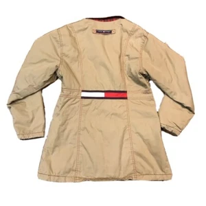 VTG 90s Girls TOMMY HILFIGER Logo Tan Brown Long Jacket Size Large L - Picture 1 of 7
