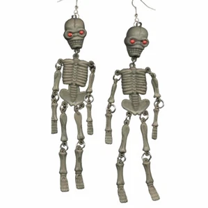 BOUCLES D'OREILLES rétro GRIS GOOGLY SQUELETTE funky gothique costume Halloween nouveauté bijoux - Photo 1 sur 3