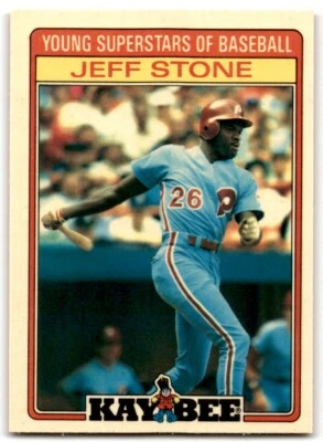1986 TOPPS KAY-BEE YOUNG SUPERSTARS OF BASEBALL JEFF STONE PHILADELPHIA PHILLIES - Image 1 of 2