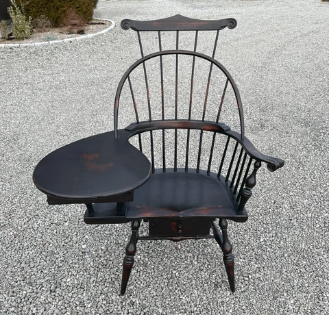 D. R. Dimes Windsor writing arm chair Classic crackle black surface w 2 drawers Cover