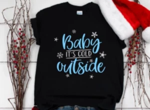 Baby It's Cold Outside, Winter, Black, Unisex Short Sleeve T-shirt - Picture 1 of 2