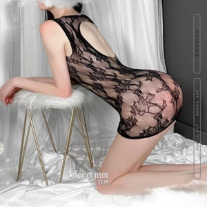 Lady Sexy Dress Mini Sleeveless Hollow Out Backless Net Bodycon Black Erotic - Picture 1 of 8