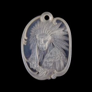 Carved Native American MOP & Gem Pendant Bead GE026018