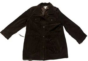 Liz Claiborne Echtleder Parka Mantel Jacke Druckknöpfe Taschen braun groß - Bild 1 von 7