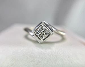 10k White Gold Natural Round Brilliant Diamond Flower Cluster By-Pass Ring - Picture 1 of 5